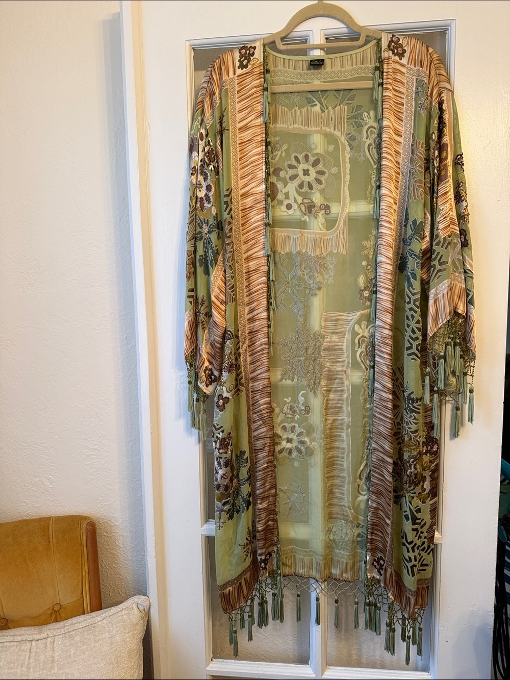 Aris A. Floral Beaded Fringe Kimono